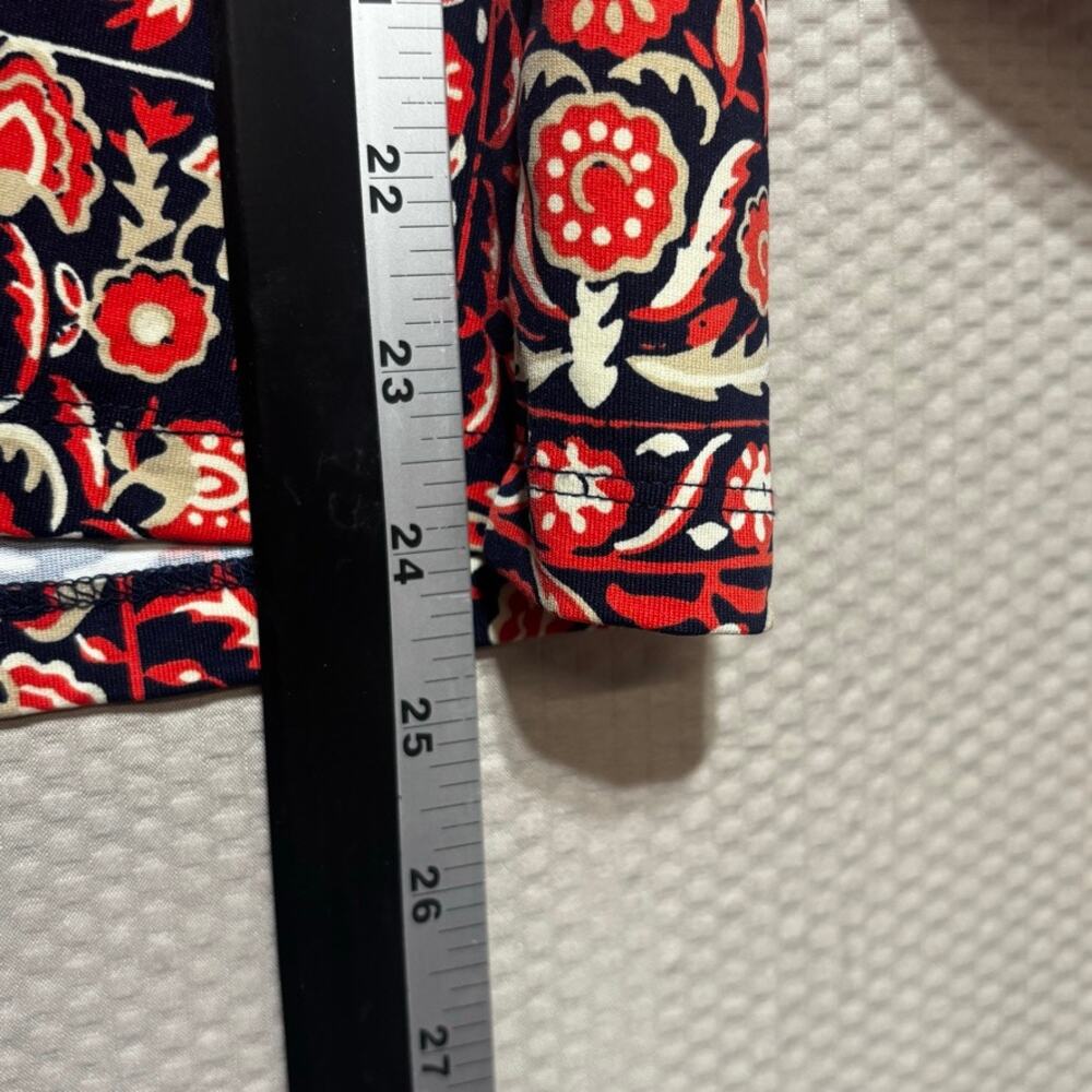 J. McLaughlin Durham Catalina Cloth Red Medallion Ruffle Collar Top 3/4 Sleeve M - Picture 7 of 8
